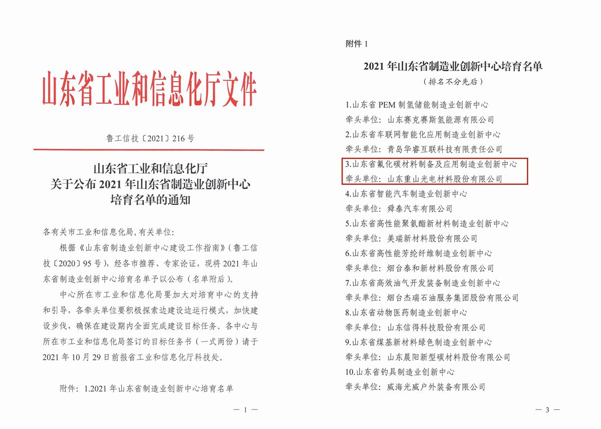 我公司入選2021年山東省制造業創新中心培育名單